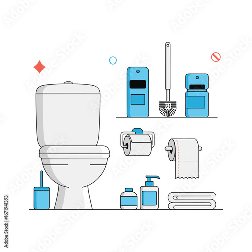 Essential bathroom fixtures and cleaning supplies for a modern restroom experience