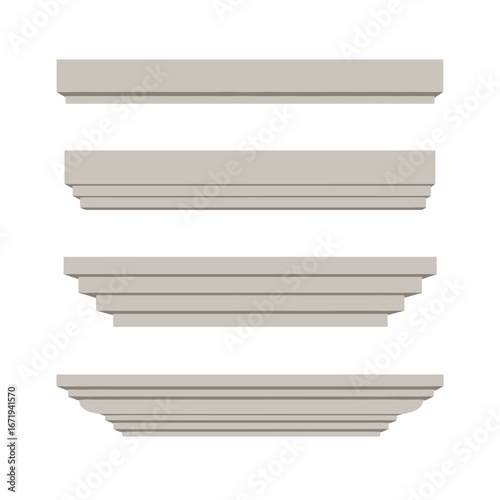 Set of architectural molding profiles featuring decorative cornice designs and crown trim elements