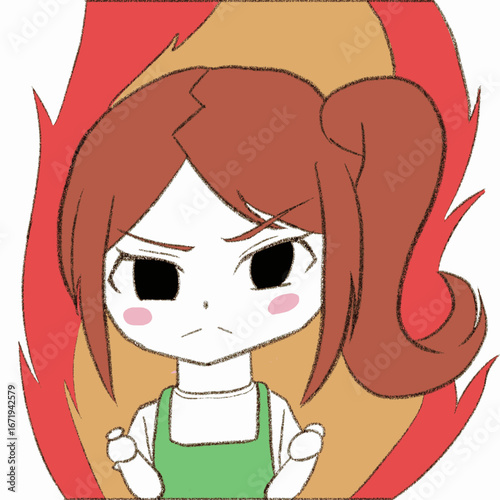 エプロンをつけた女の子がやる気を出している