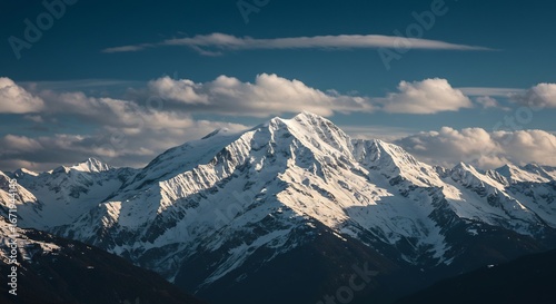 雄大な雪山 夕陽輝く 壮麗な山脈 雲海広がる. AI Generated