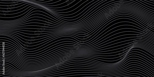 Flowing dot particles light wave pattern halftone blue and green gradient smooth curve shape isolated on black background. Vector in concept of technology, science, music,