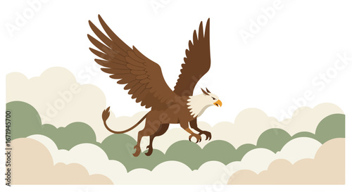 Gryphon soaring through cloudy Sky