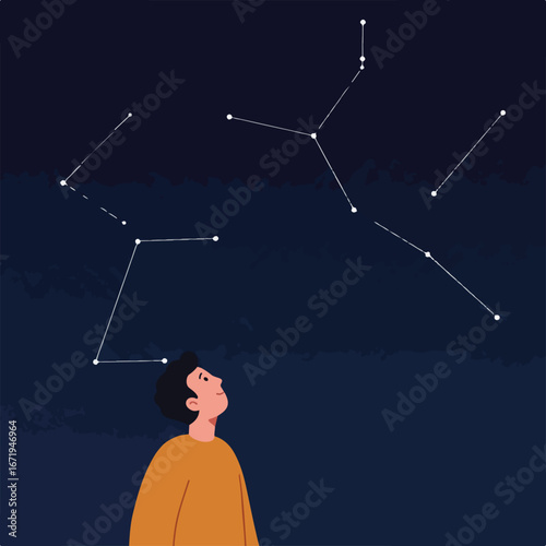 Person Stargazing at Constellations in Dark Sky