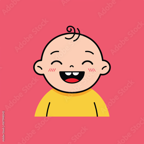 Baby Laughing Happily in a Pink Nursery (Illustration)
