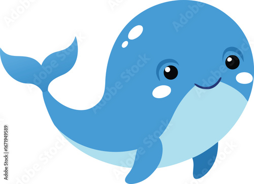 Cute baby whale cartoon illustration clipart on transparent background