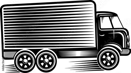 Freightliner Delivery: A stylized freight truck, rendered in monochrome, speeds along a delivery route, symbolizing logistic and transportation.