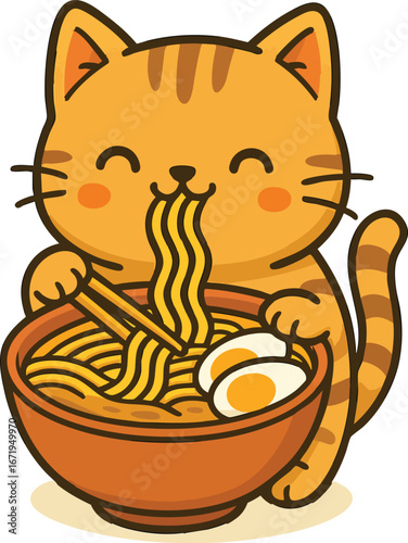 Cat Eating Ramen