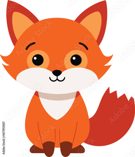 Cute woodland fox cartoon sticker clipart on transparent background