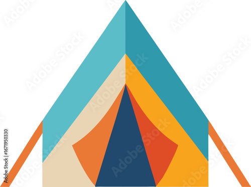 Flat design camping tent icon clipart on transparent background
