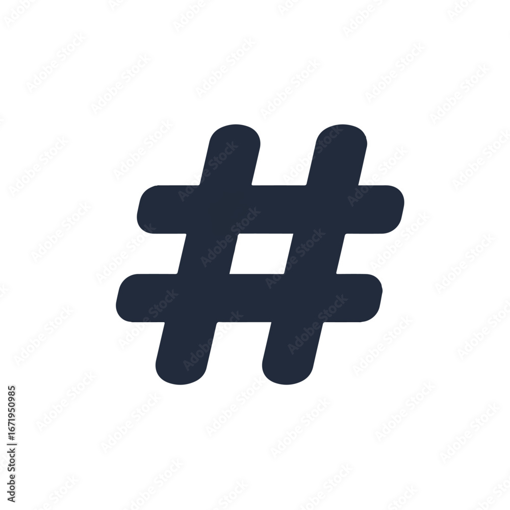 Obraz premium Simple hashtag symbol floating in white space representing social media connectivity and trending topics in a digital age.