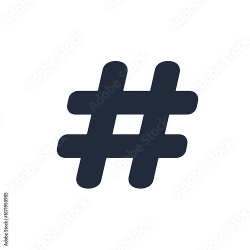 Simple hashtag symbol floating in white space representing social media connectivity and trending topics in a digital age.