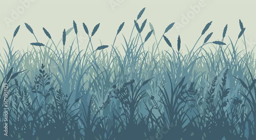 Grasses and Reeds Grow in Field (Vector Illustration)