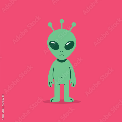 Green Alien Standing on Pink Surface