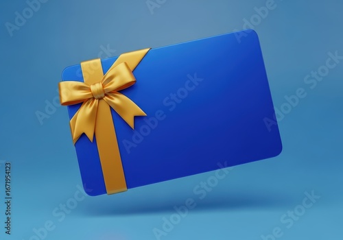 Blue gift box with ribbon and bow on white background for celebration