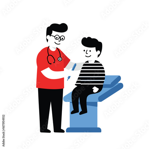 Doctor examining patient on a medical bench in a clinic, simple vector