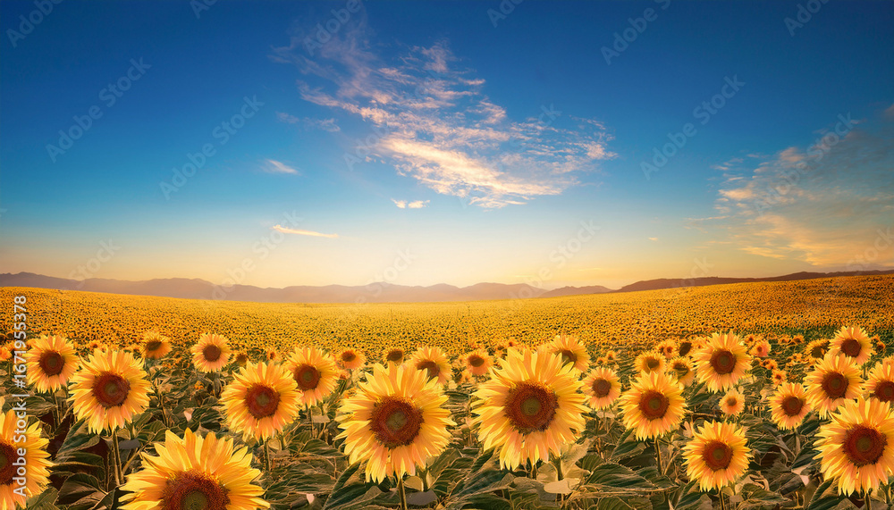 Fototapeta premium a vibrant sunflower field with a clear blue sky and a gentle breeze illustration background