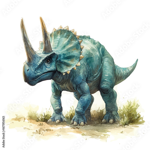 Triceratops, watercolor painting vector, isolated on a white background.