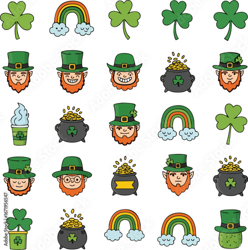St. Patrick’s Day Cartoon Clipart Collection – Leprechauns, Shamrocks, Rainbows, Pots of Gold, Irish Symbols