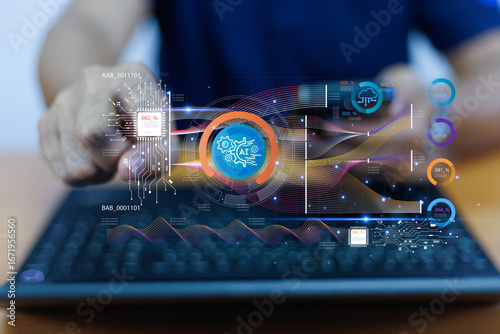 Foto The use of artificial intelligence technology in conjunction with smartphones and laptops has led to the most efficient use of technology