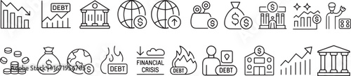 Financial Crisis and Debt Icons: A Collection of Finance and Investment Vector Graphics

