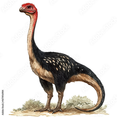 watercolor vector of Therizinosaurus, isolated on a white background.