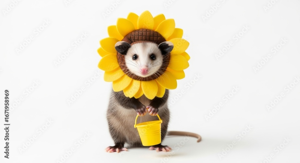 Fototapeta premium opossum dressed as a sunflower, Halloween costume, flower costume