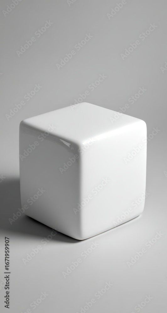 Fototapeta premium Minimalist White Cubic Stool on Light Gray Background