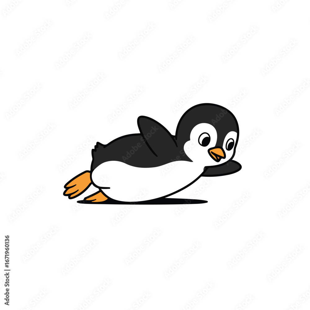Fototapeta premium Cartoon Penguin Sliding on Ground
