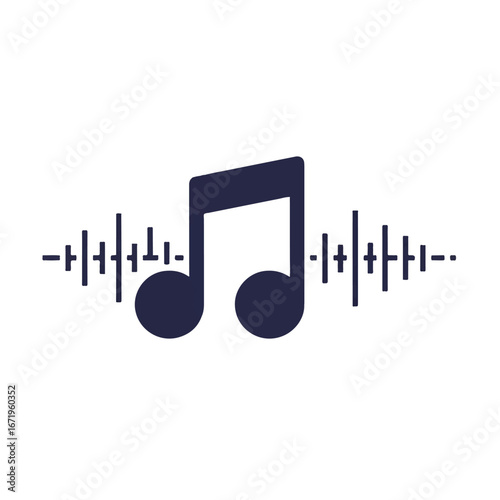 Musical note emitting sound waves in a minimalist style, symbolizing harmony and rhythm, conveying a sense of auditory pleasure.