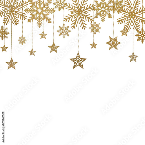 “Gold Snowflake and Star Hanging Ornaments for Holiday Decor”