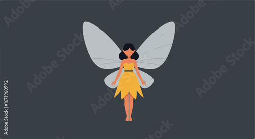 Fairy standing neutrally in grayscale