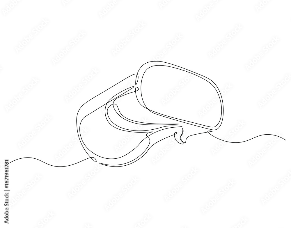 Obraz premium Vr continuous line. Continuous one line drawing of virtual reality. Virtual game concept concept. Single line drawing