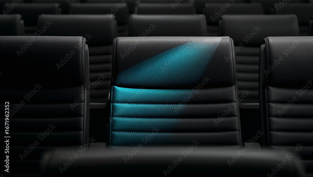 Fototapeta premium Leadership Highlighted executive office chair in dark conference room - success, business, empty, recruitment
