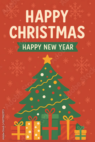 New Year's card in traditional style with a snowman and Santa Claus. Shimmering background. New Year and Christmas 2026.