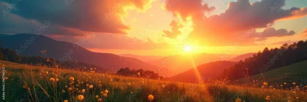 Fototapeta premium A serene sunrise over a tranquil landscape, symbolizing hope and new beginnings in the Christian faith Perfect for Easter, Lent, or general Christian themes , christianity, resurrection, love