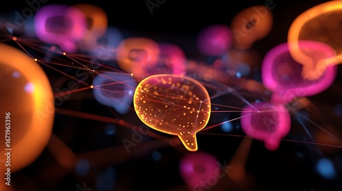 Glowing Speech Bubbles Creating Network Representing Digital Communication Concept