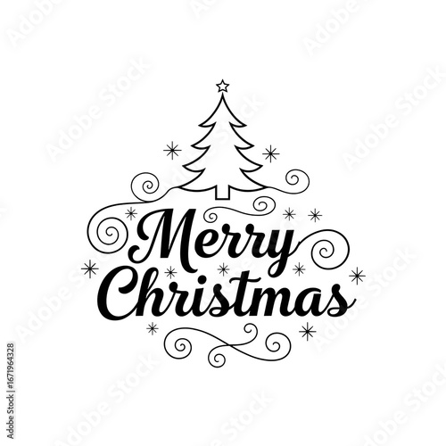 “Stylized Merry Christmas Typography with Sleek Flourishes”