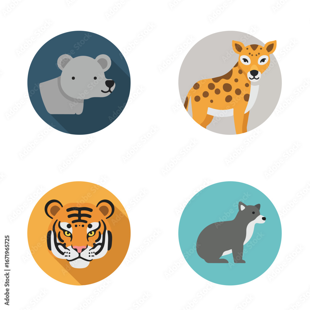 Fototapeta premium Wild Animals Posed with Round Backgrounds of Different Colors in Studio