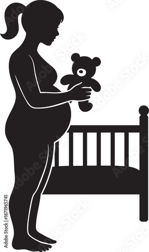 Expectant mother with baby items
