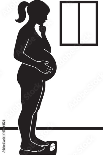 Pregnant woman weighing herself