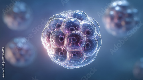 Microscopic view of spherical organoid cell cluster.