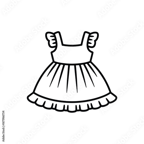 Outline illustration of a baby frock with frilled hem scalable vector graphic white background