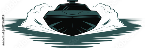 Sleek Motor Yacht Cutting Through Water with White Wake and Spray
