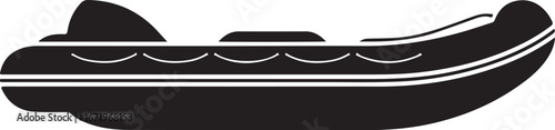 Black and white silhouette of an inflatable boat with a motor