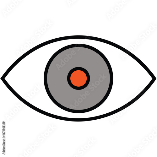 Eye with gray iris and orange pupil