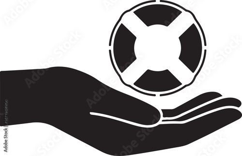 Hand holding a lifebuoy, symbol of safety and rescue