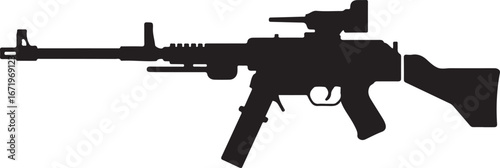 Silhouette of a modern assault rifle with a scope and magazine