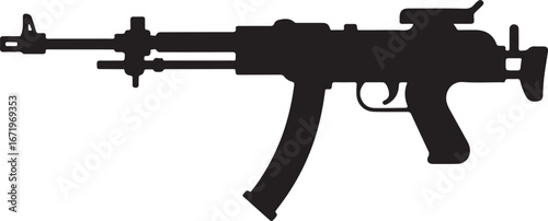 Silhouette of an Assault Rifle with Curved Magazine and Scope
