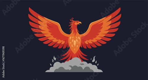 Phoenix Ascending from Ashes on Dark Background