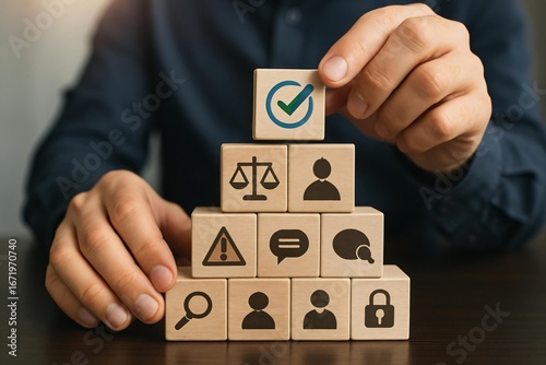 Management Concept with Wooden Blocks and Icons